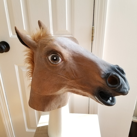 Halloween Horse Head Costume Mask Adult Farm Animal Brown One Size Prop Party - Picture 2 of 4